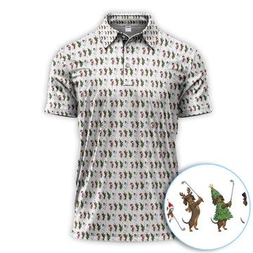 Dachshund Christmas Golf Polos, Funny Wiener Dog Golf Pattern Shirt For Golfer, Golf Gift For Men