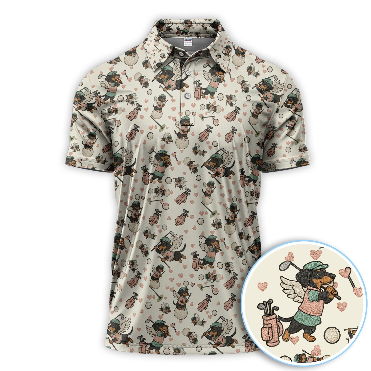 Angel Dachshund Golf Polos, Funny  Wiener Dog Golf Pattern Gift For Men, Golf Gift For Golfer