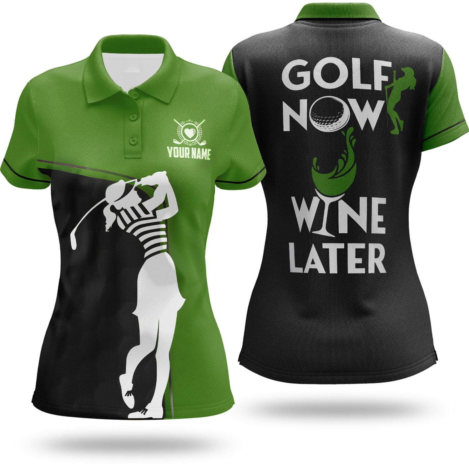 Golf Now Wine Later Custom Womens Golf Polo ShirtGolfing Apparel, Womens Golf Gifts