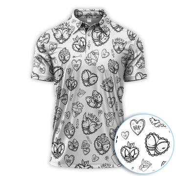 Horny Brat Sketch Pattern Polos, Funny Golf Shirt For Men, Golf Gift For Golfer