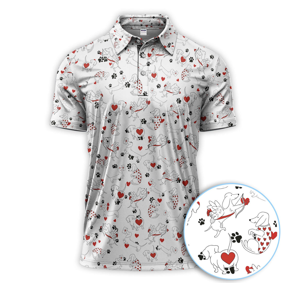 Funny Dachshund Polos For Golfer, Cupid Dog Pattern Golf Shirt, Golf Gift For Golfer