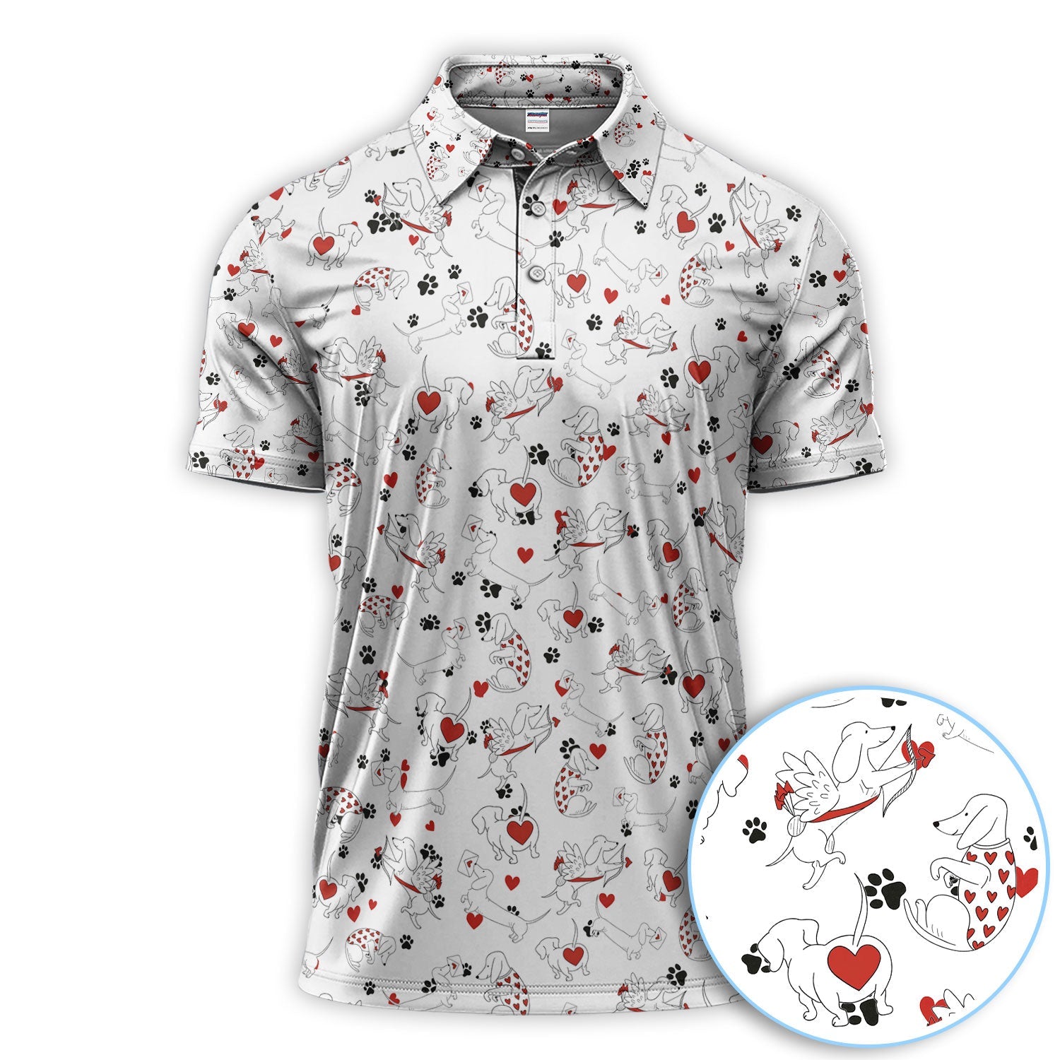 Funny Dachshund Polos For Golfer, Cupid Dog Pattern Golf Shirt, Golf Gift For Golfer