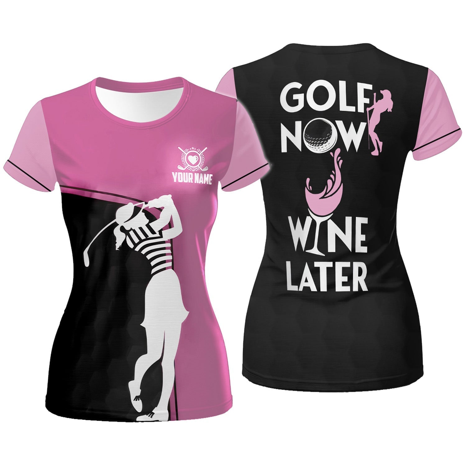 Golf Now Wine Later Custom Womens Golf Polo ShirtGolfing Apparel, Womens Golf Gifts