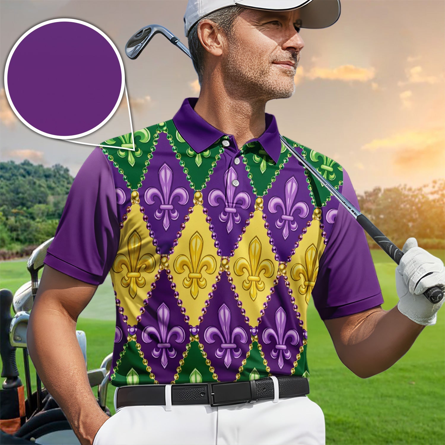 Crazy Mardi Gras Golf Shirt, Holiday Golf Polos For Men, Golf Gift For Golfer