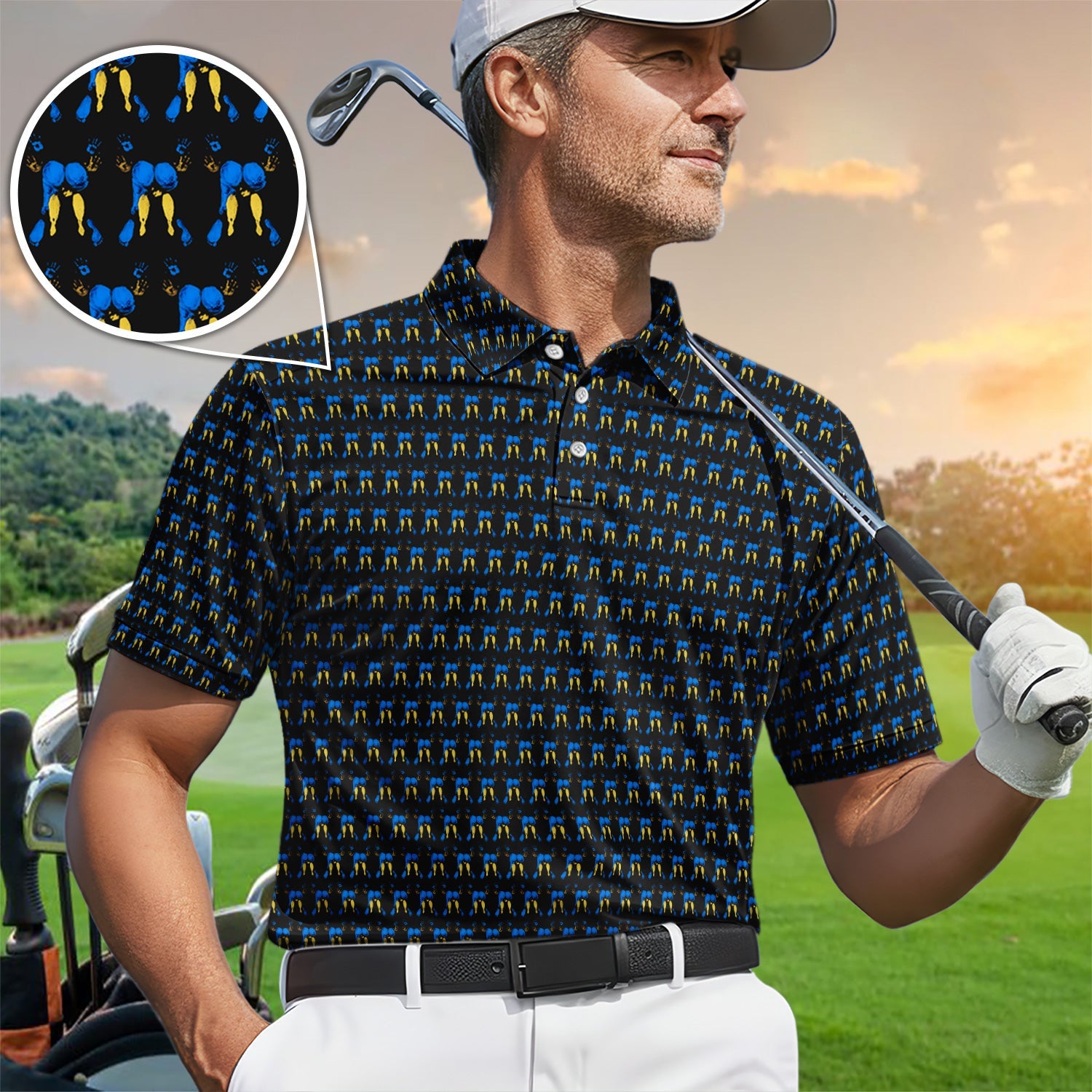 Abstract Footprint Pattern Golf Polos, Sexy Golf Shirt For Golfer, Golf Gift For Men