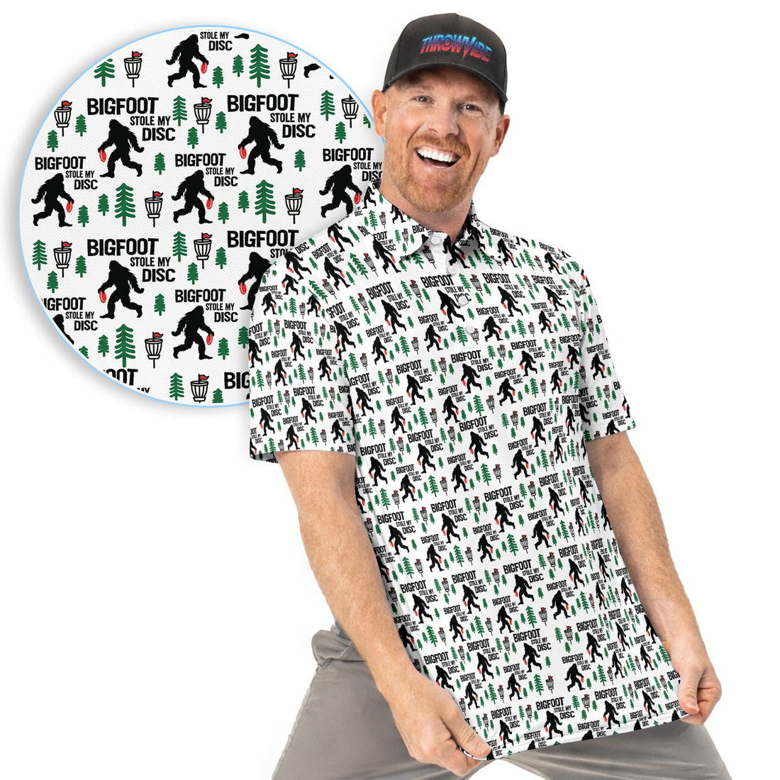Funny Disc Golf Polo Shirt, Bigfoot Sasquatch Disc Golfer Gift Shirt for Men