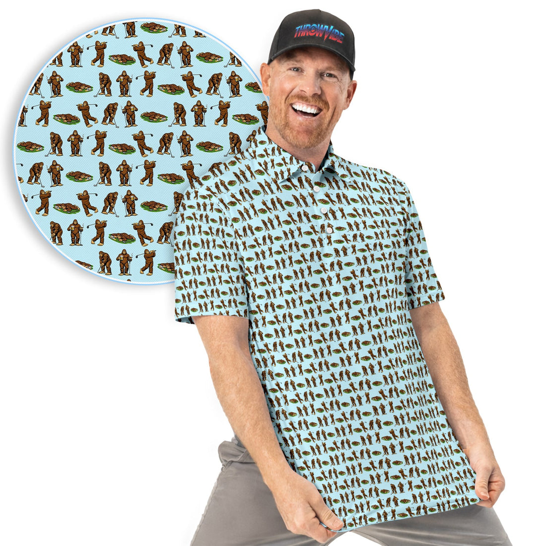 Funny Bigfoot Golf Polo Shirt, Sasquatch Golfer Pattern Shirt For Men, Unique Golfer Outfit