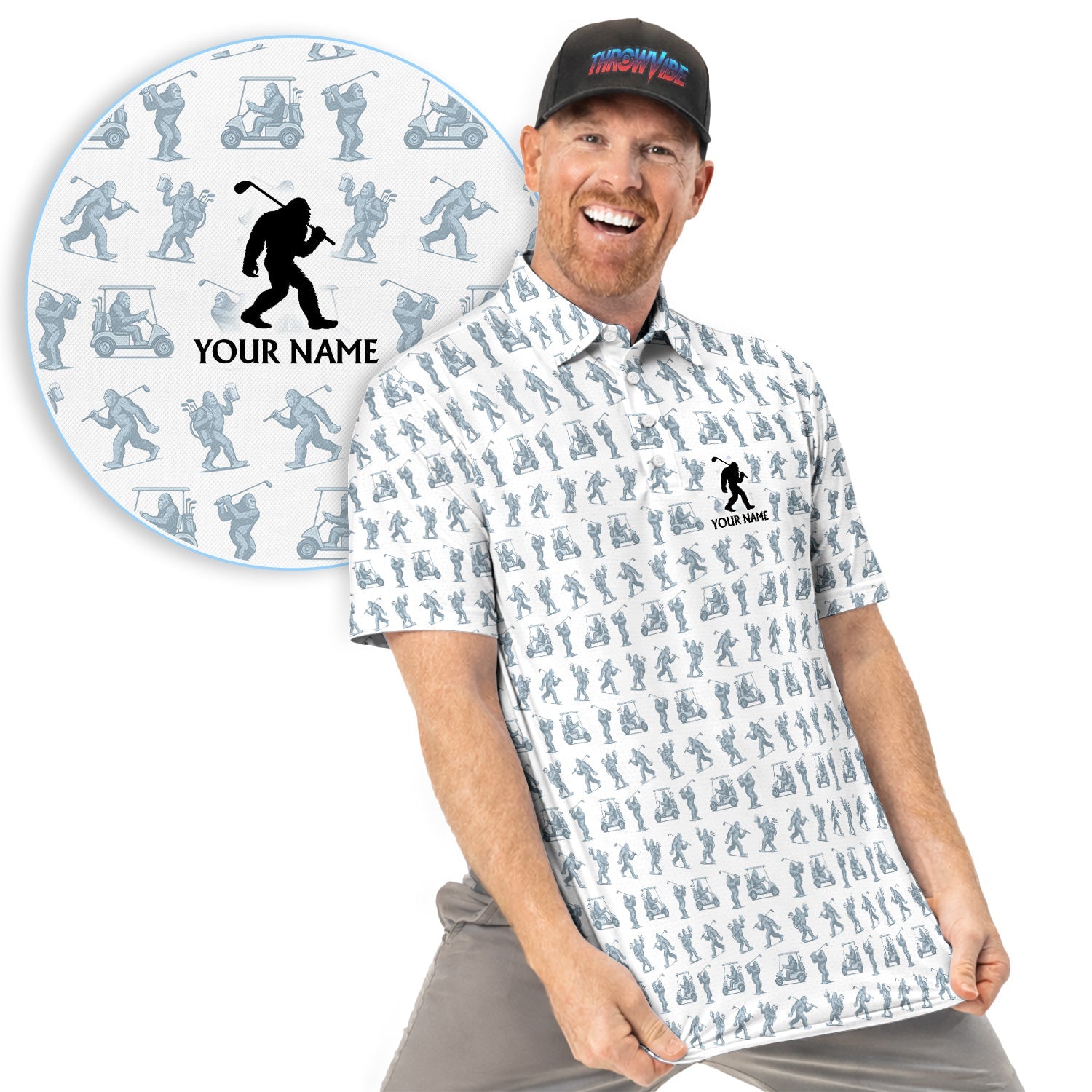 Personalized Bigfoot Golf Cart Pattern Polo Shirt, Funny Golf Shirt For Men, Golf Gift For Golfer