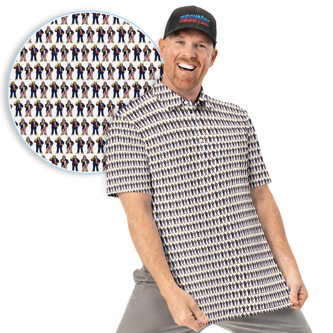 Funny Patriotic Bigfoot Polo Shirt, Trump & Uncle Sam Sasquatch Pattern Shirt, 4th of July Golf Gift For Men