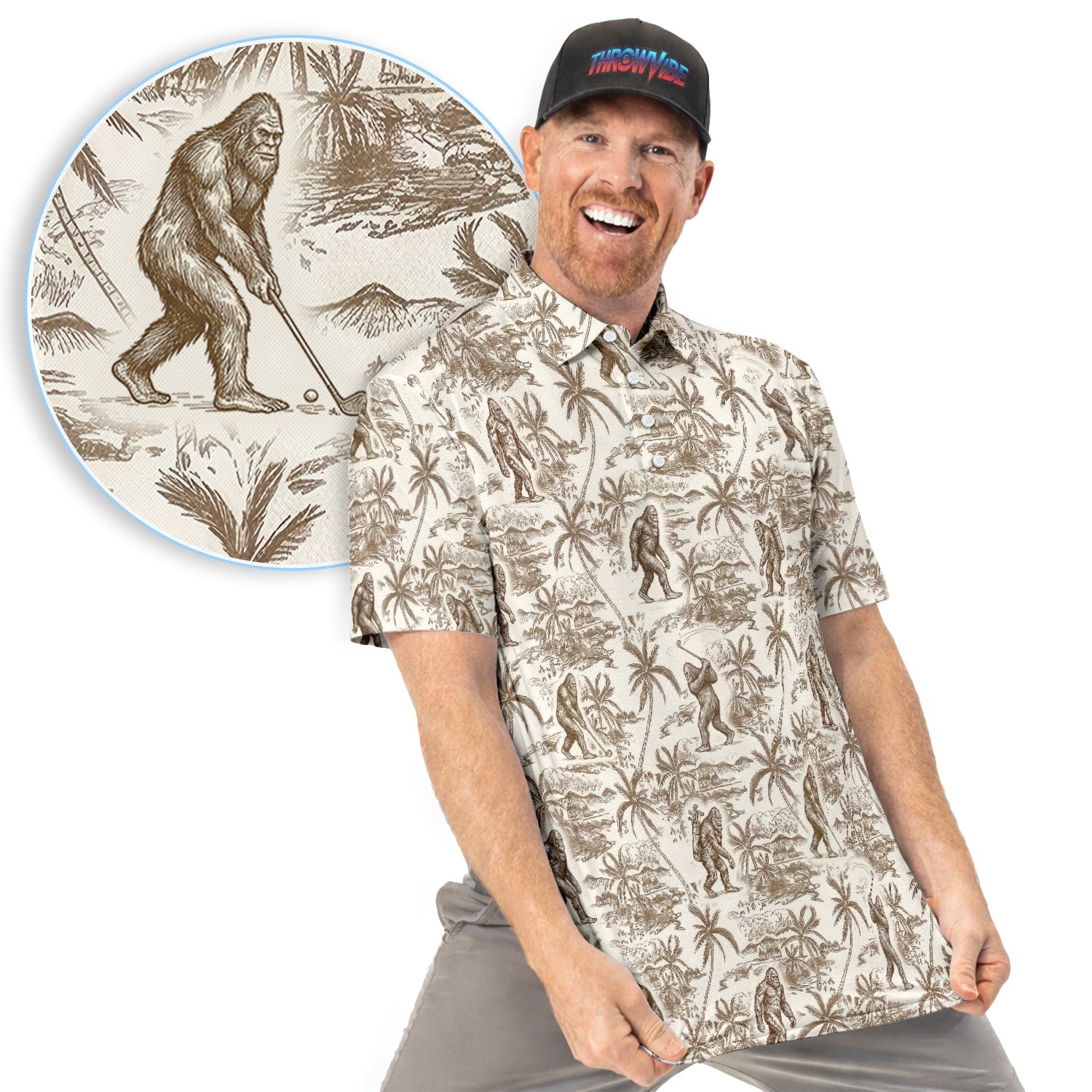 Vintage Bigfoot Tropical Pattern Golf Shirt, Sasquatch Island Golf Shirt For Men, Golfer Gift