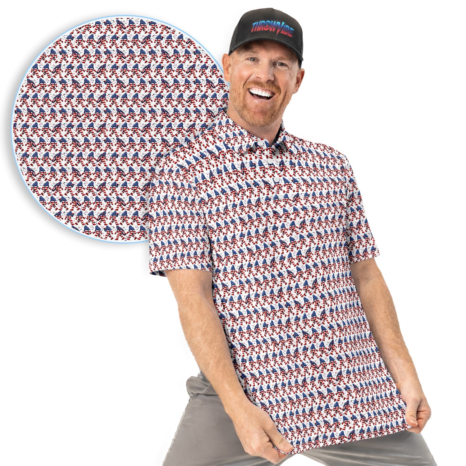 Patriotic Bigfoot Golf Pattern Shirt, American Flag Sasquatch Golf Shirt For Men, 4th Of July Gift