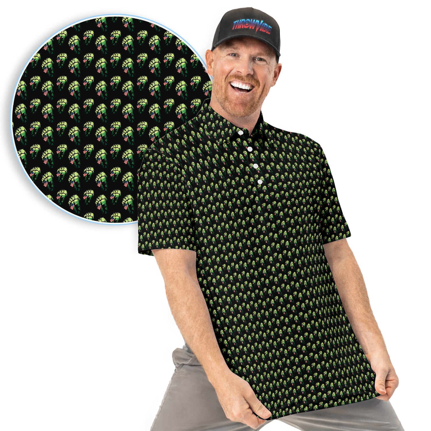 Bigfoot Patriotic Polo Shirt, American Flag Sasquatch Golf Shirt, Funny Bigfoot Footprint Pattern Polo For Men, Unique Gift For Golfer