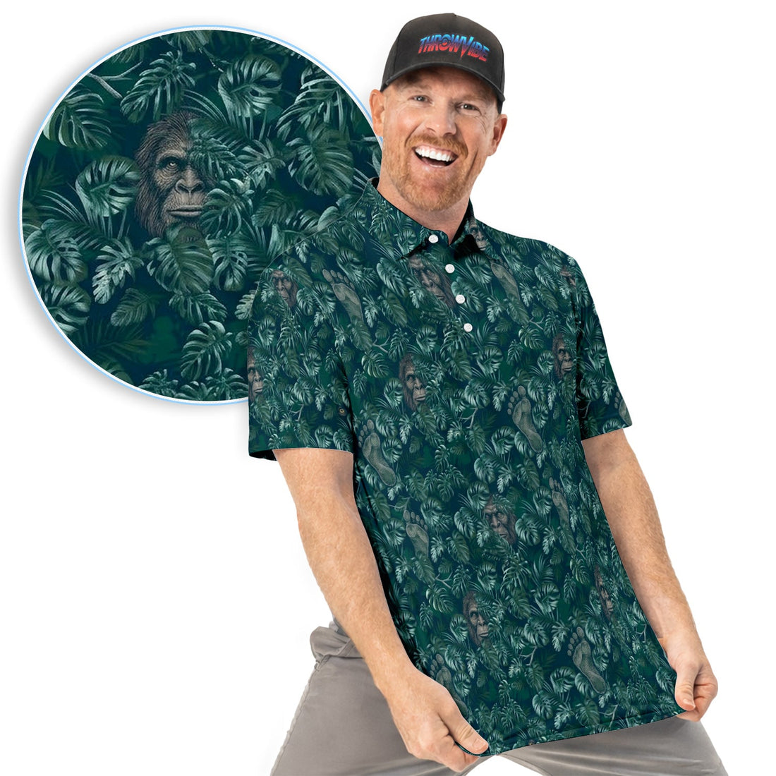 Funny Hidden Gorilla Jungle Golf Pattern Shirt, Bigfoot Footprint Golf Shirt For Men, Golfer Gift
