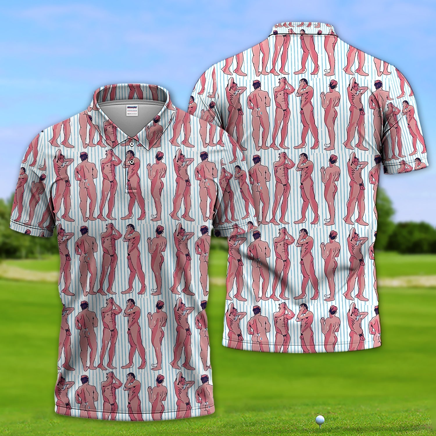 Abstract Figure Pattern Golf Polos, Crazy Modern Artistic Golf Shirt For Men, Golf Gift For Golfer