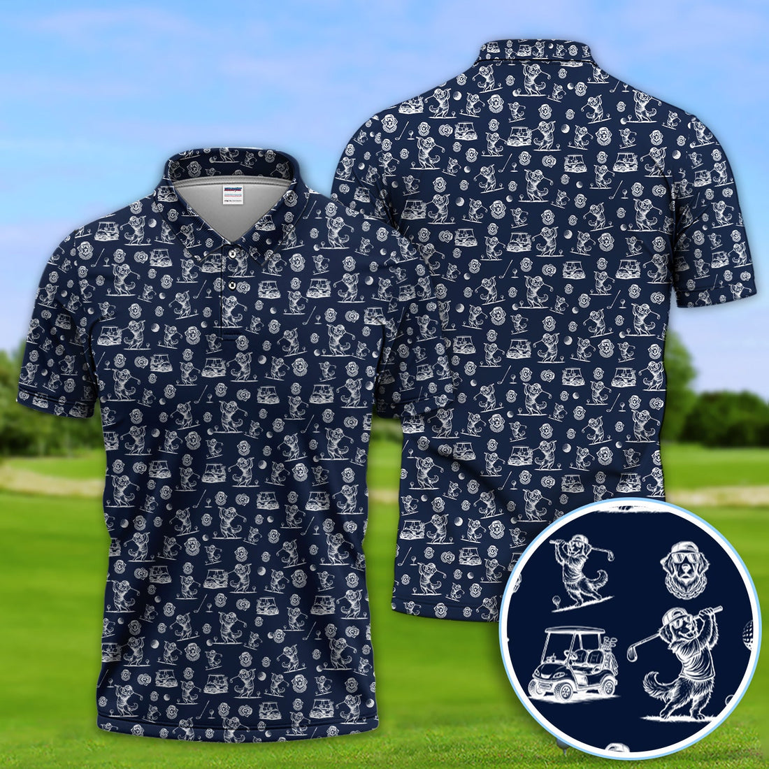 Funny Dachshund Pattern Golf Polos, Wiener Dog Golf Shirt For Golfer, Dog Dad Gift