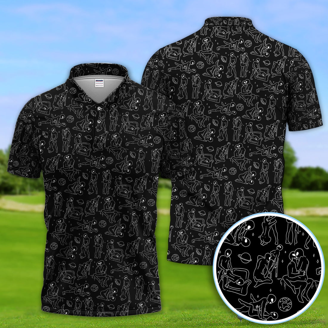 Minimalist Line Art Human Pattern Golf Polos, Funny Golf Shirt For Men, Crazy Golf Gift For Golfer