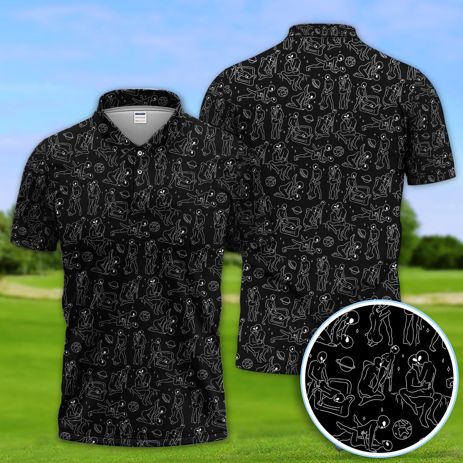 Minimalist Line Art Human Pattern Golf Polos, Funny Golf Shirt For Men, Crazy Golf Gift For Golfer