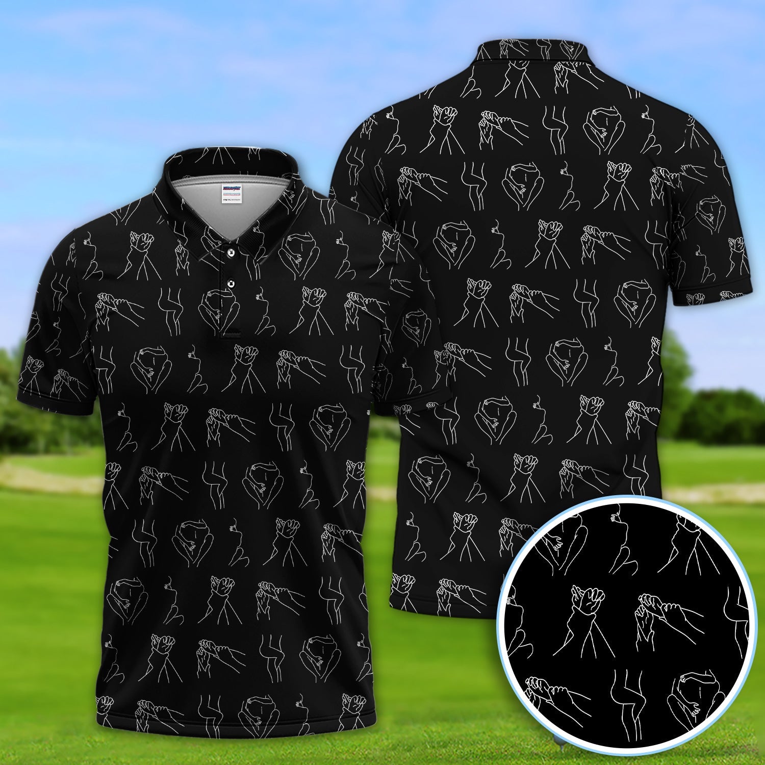 Minimal Line Art Pattern Golf Polos, Crazy Abstract Hands Golf Shirt For Men, Golf Gift For Golfer