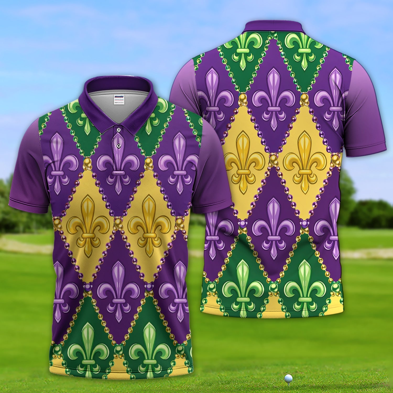 Crazy Mardi Gras Golf Shirt, Holiday Golf Polos For Men, Golf Gift For Golfer