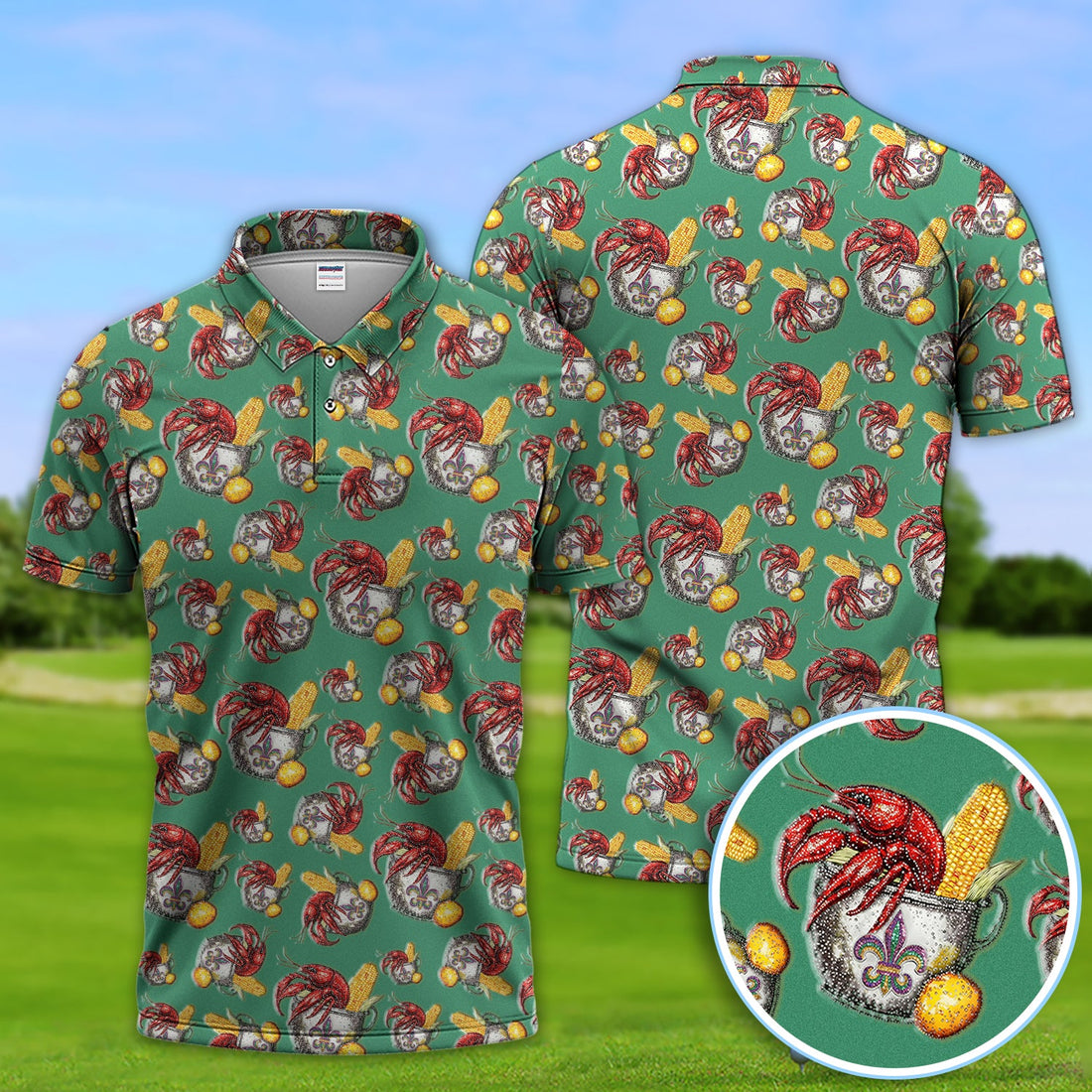 Mardi Gras Crawfish Pattern Golf Shirt, Funny Louisiana Crawfish Golf Polos For Men, Golf Gift For Golfer