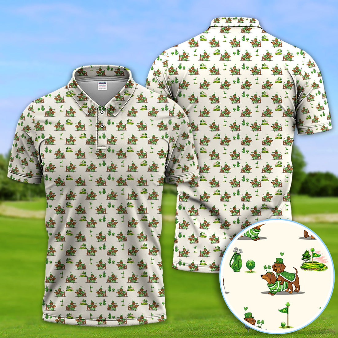 St Patrick’s Day Dachshund Patrick Golf Shirt, Wiener Dog Golf Polos For Men, Golf Gift For Golfer