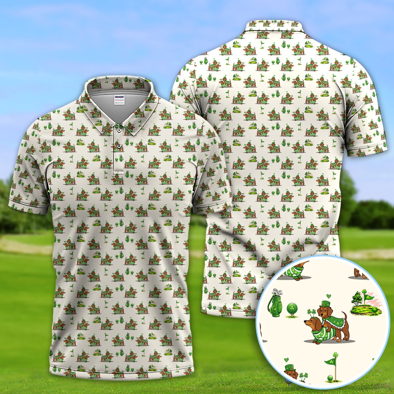 St Patrick’s Day Dachshund Patrick Golf Shirt, Wiener Dog Golf Polos For Men, Golf Gift For Golfer
