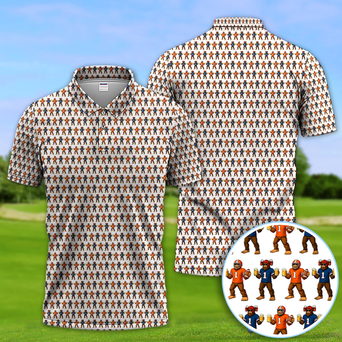 Bigfoot And Beer Pattern Golf Shirt, Sasquatch Golf Polos For Golfer, Golf Gift For Men