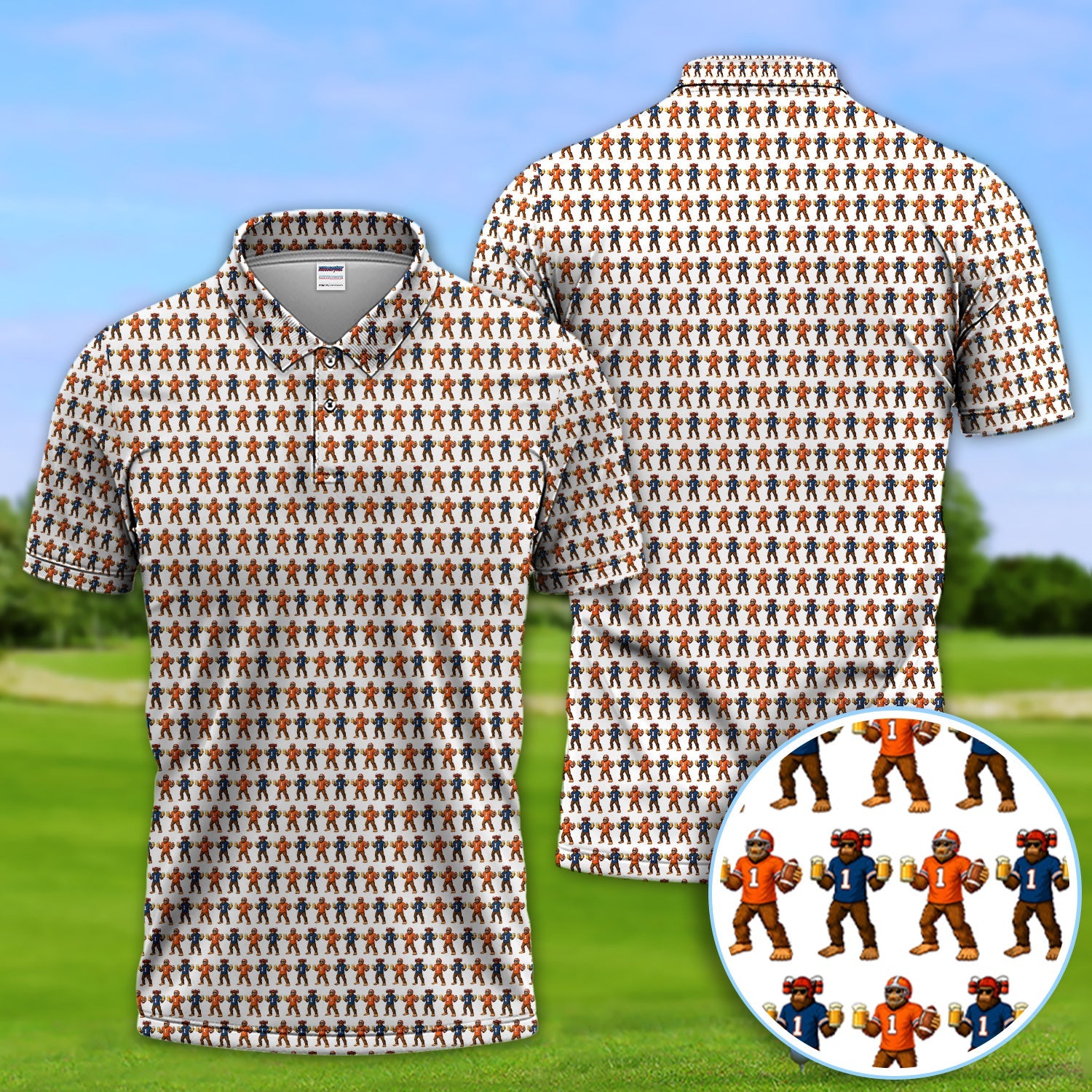 Bigfoot And Beer Pattern Golf Shirt, Sasquatch Golf Polos For Golfer, Golf Gift For Men