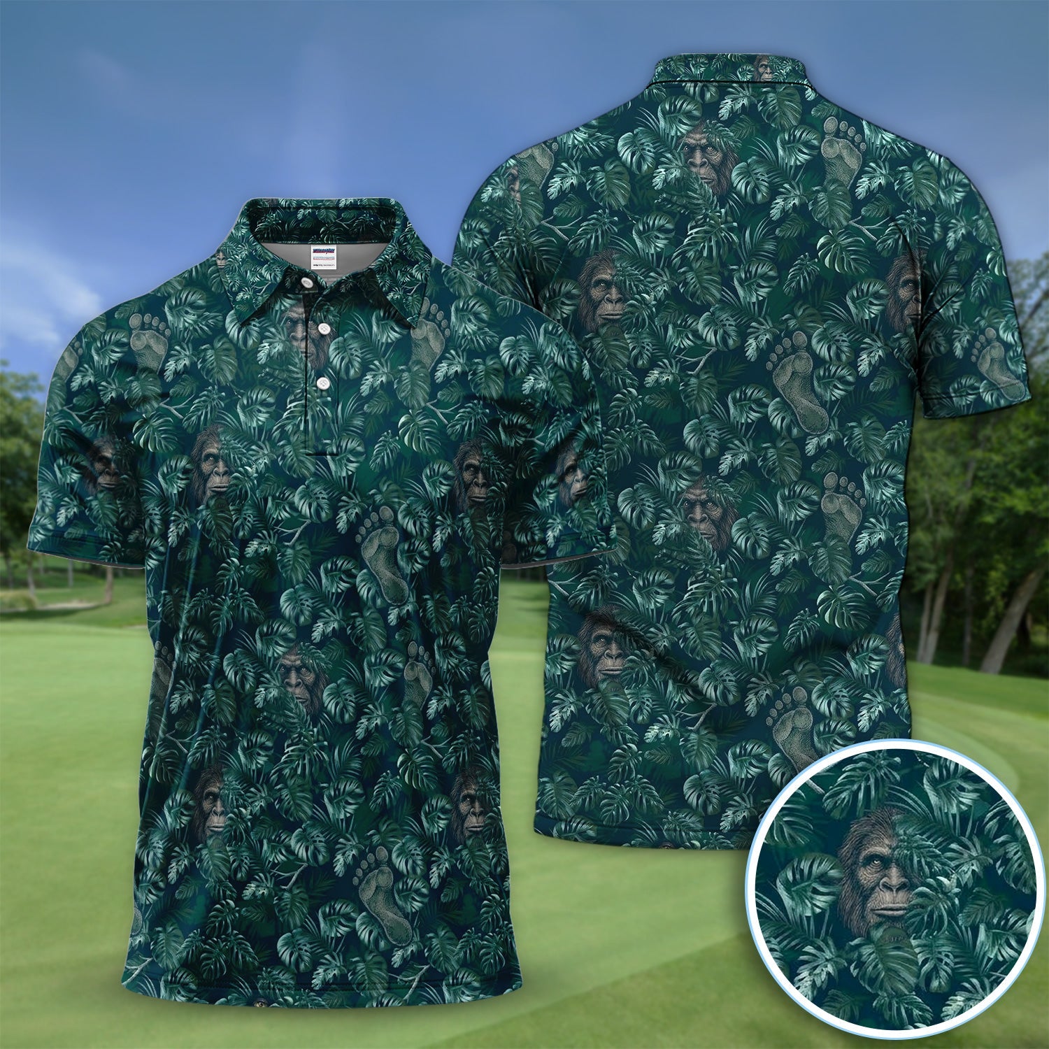 Funny Hidden Gorilla Jungle Golf Pattern Shirt, Bigfoot Footprint Golf Shirt For Men, Golfer Gift