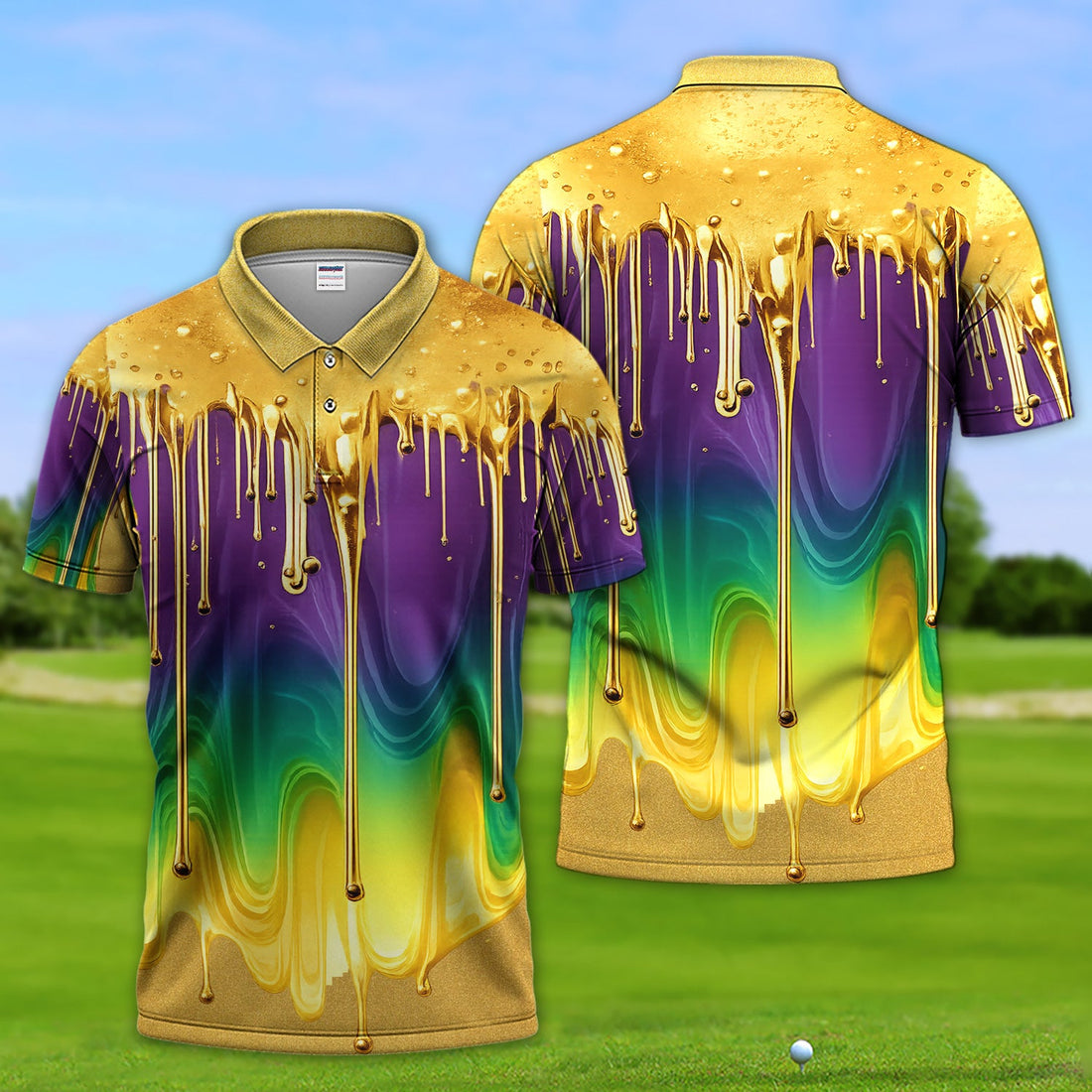 Mardi Gras Gradient Golf Shirt, Holiday Golf Polos For Men, Golf Gift For Golfer