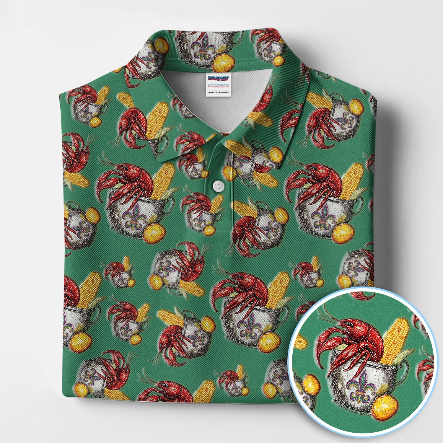 Mardi Gras Crawfish Pattern Golf Shirt, Funny Louisiana Crawfish Golf Polos For Men, Golf Gift For Golfer