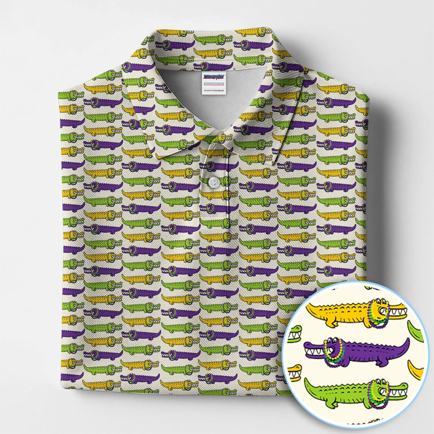 Mardi Gras Alligator Pattern Golf Shirt, Carnival Golf Shirt For Men, Golf Gift For Golfer