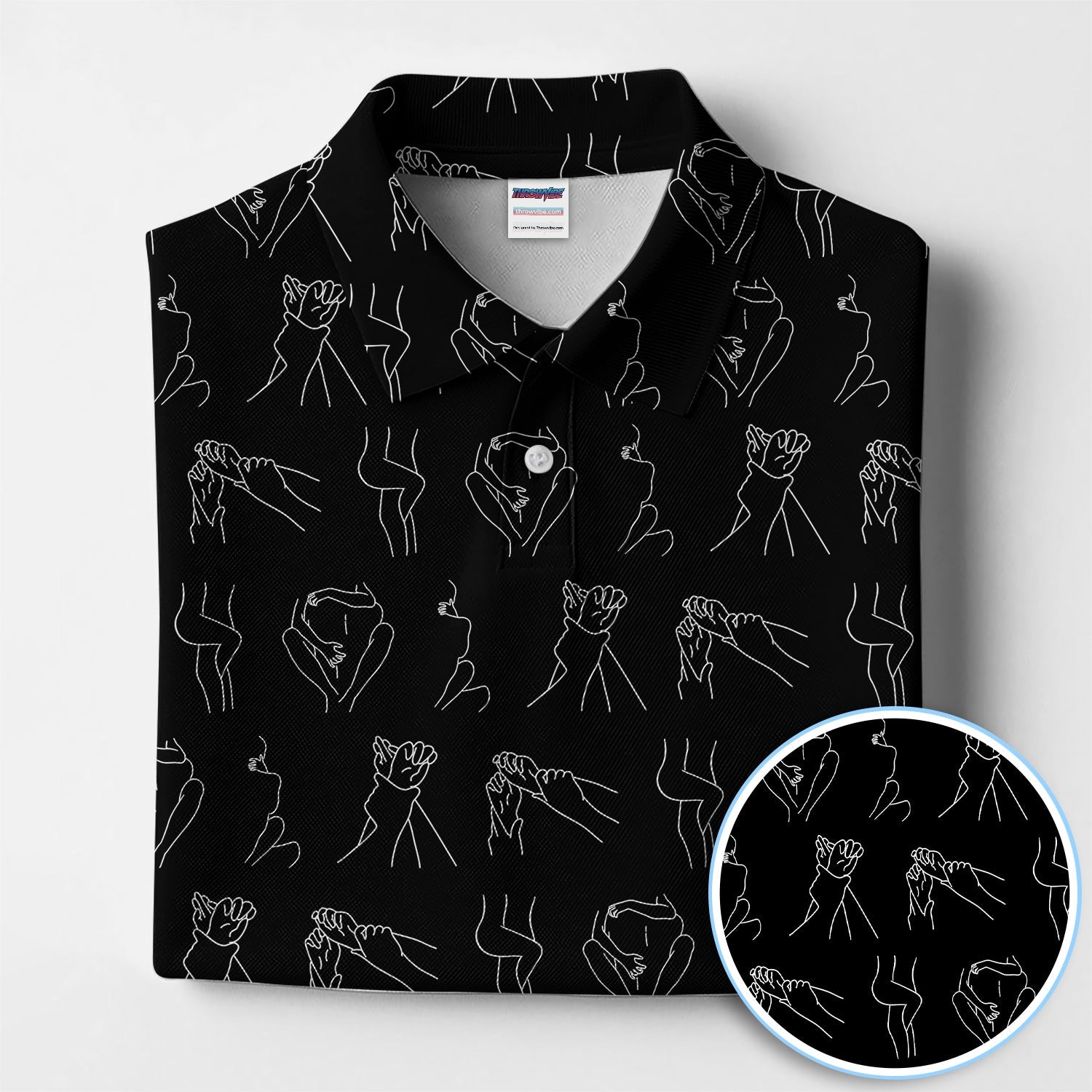 Minimal Line Art Pattern Golf Polos, Crazy Abstract Hands Golf Shirt For Men, Golf Gift For Golfer