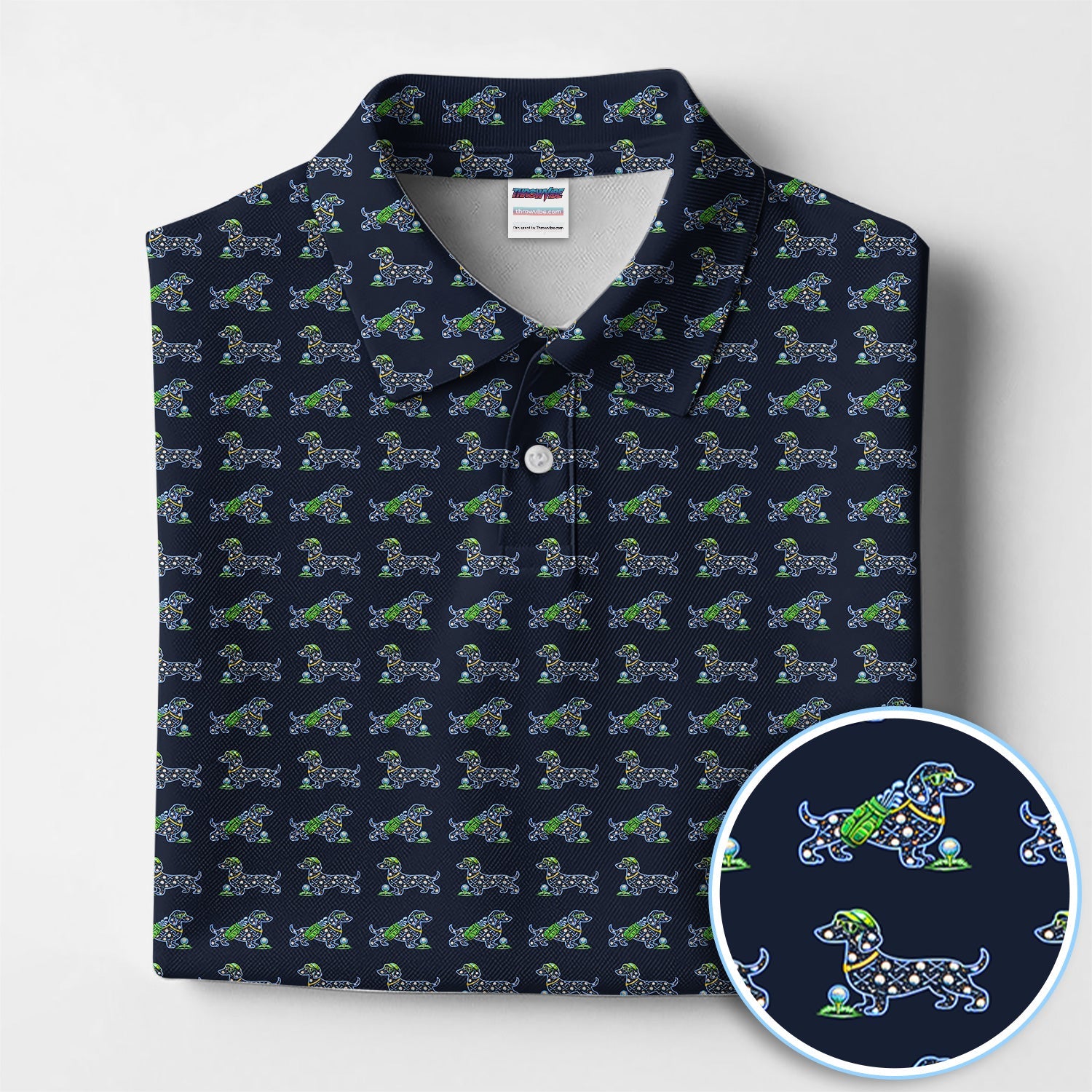 Funny Dachshund Pattern Golf Polos, Wiener Dog Golf Shirt For Golfer, Golf Gift For Men