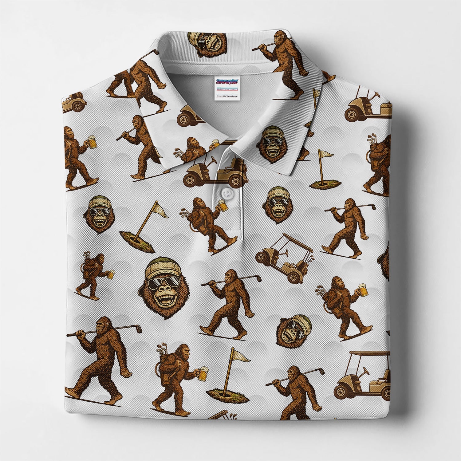 Sasquatch Pattern Golf Shirt For Men, Crazy Bigfoot Golf Polos, Funny Golf Gift For Golfer