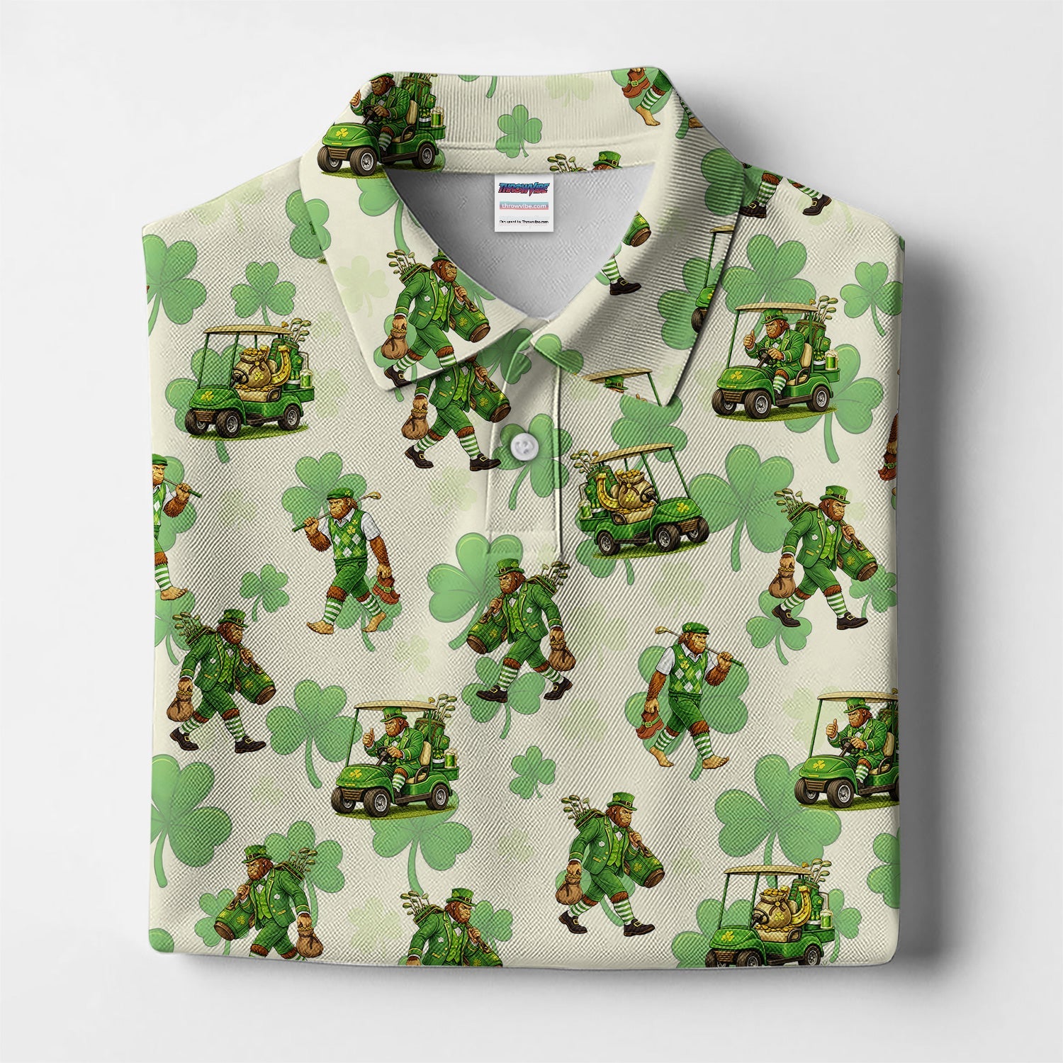 Funny Bigfoot Golf Polos For Men, St. Patrick’s Day Pattern Golf Shirt, Golf Gift For Golfer