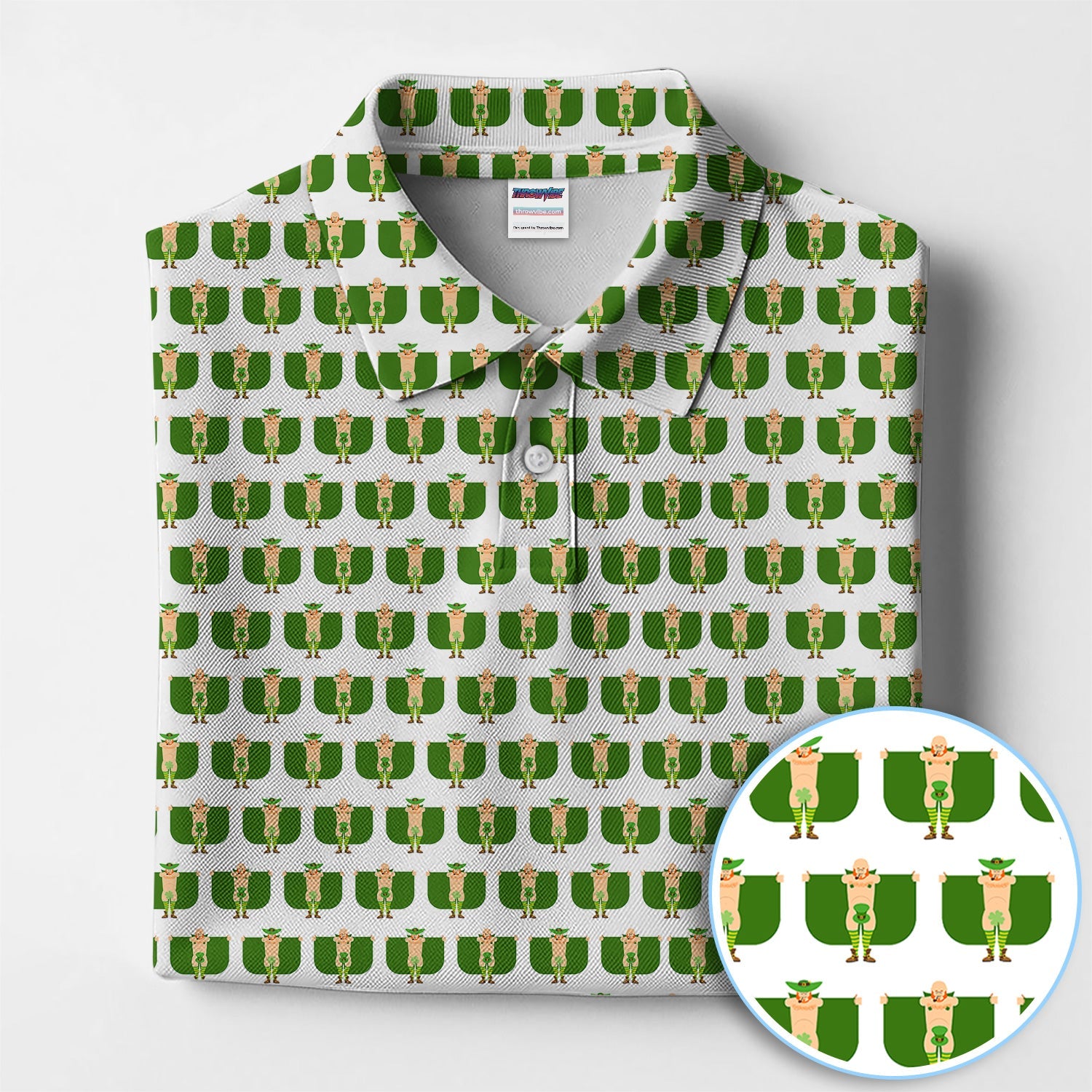 St. Patrick’s Day Leprechaun Pattern Golf Polos, Irish Golf Shirt For Men, Crazy Golf Gift For Golfer