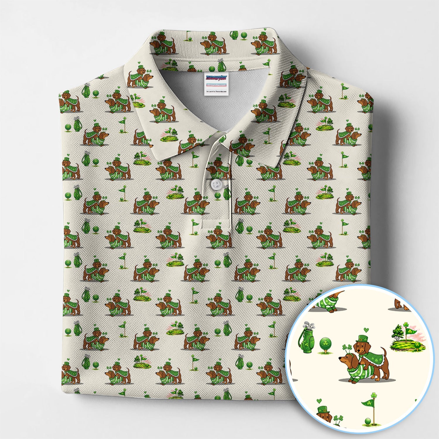 St Patrick’s Day Dachshund Patrick Golf Shirt, Wiener Dog Golf Polos For Men, Golf Gift For Golfer