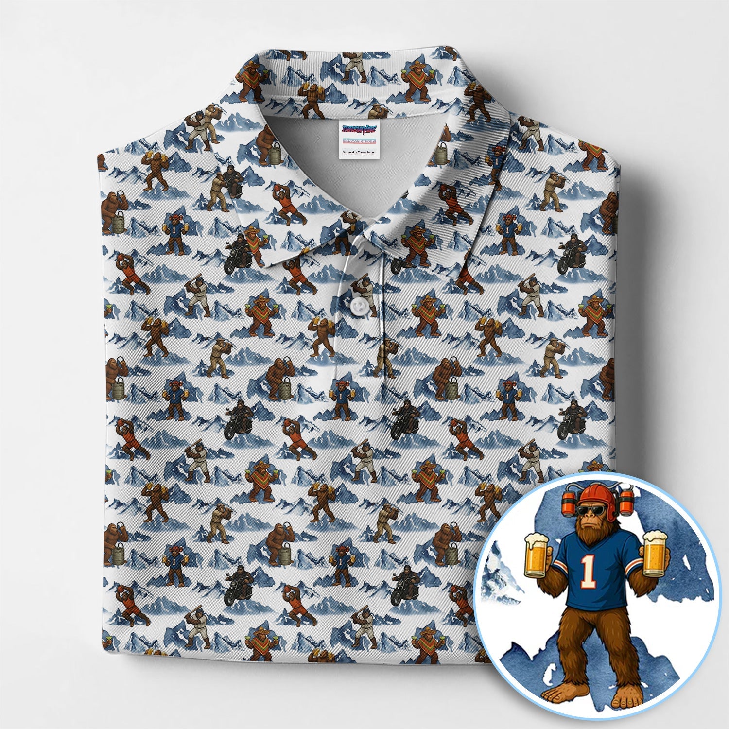 Bigfoot Pattern Golf Shirt, Sasquatch And Beer Golf Shirt For Men, Gift For Golfer