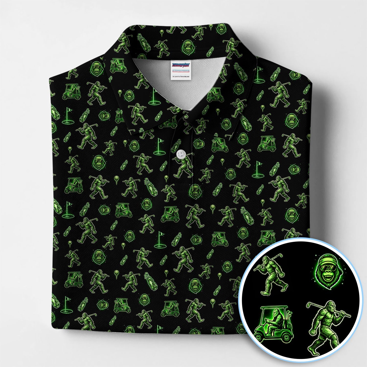 Sasquatch Neon Green Golf Pattern Shirt, Funny Bigfoot Golf Polos For Men, Golf Gift For Golfer