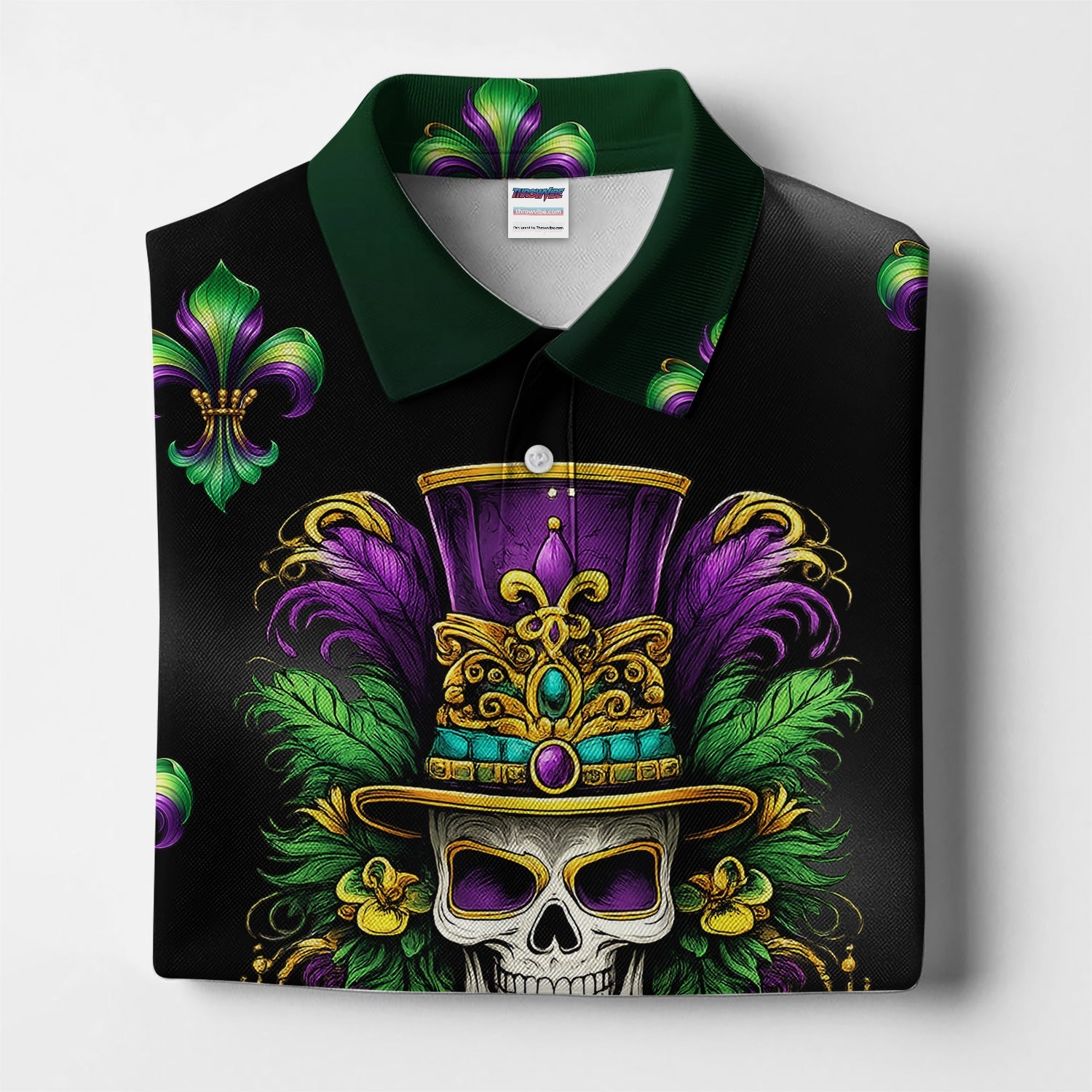 Mardi Gras Mask Skull Pattern Golf Shirt, Carnival Golf Polos For Men, Golf Gift For Golfer