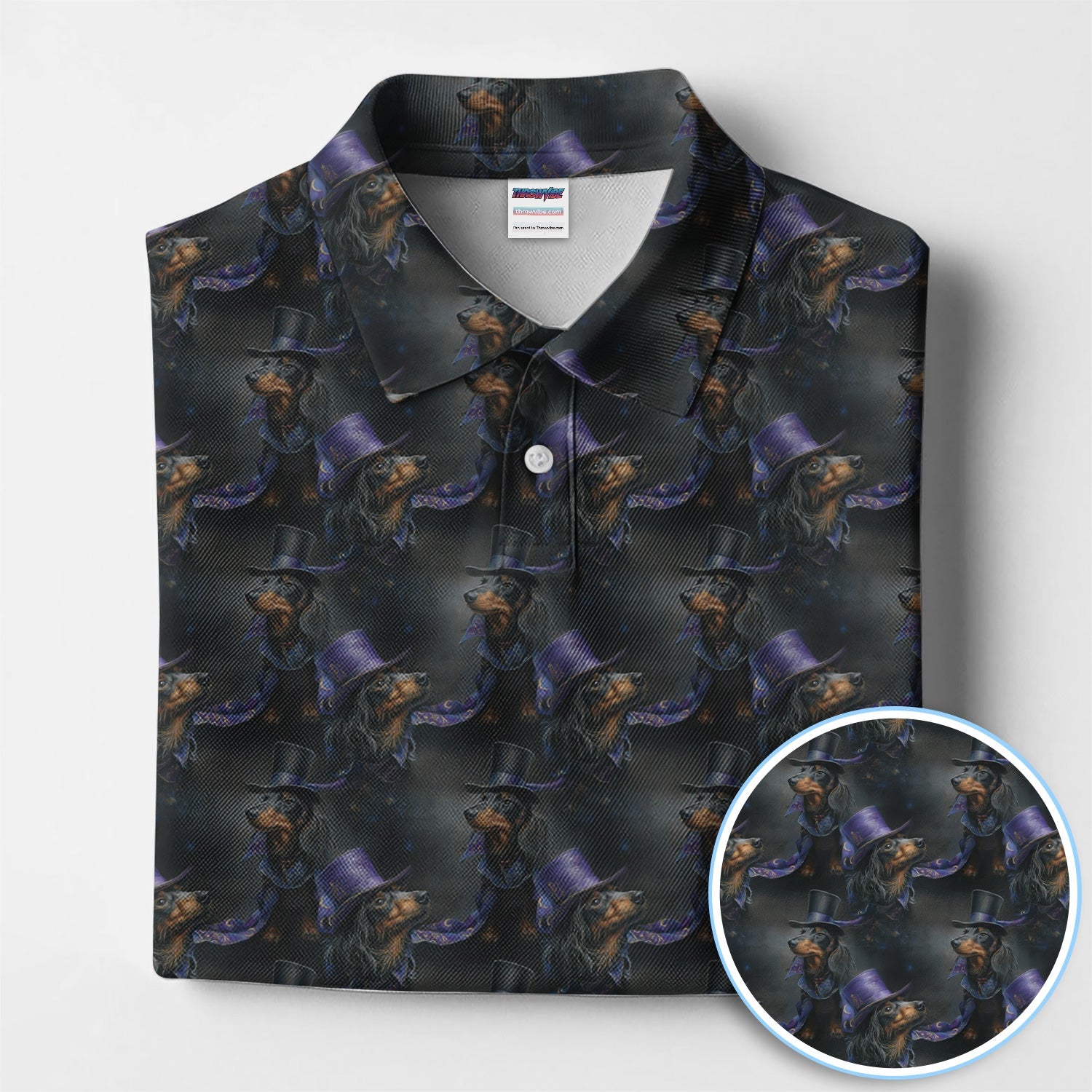 Elegant Dachshund Pattern Golf Shirt, Crazy Wiener Dog Golf Shirt For Golfer, Golf Gift For Men