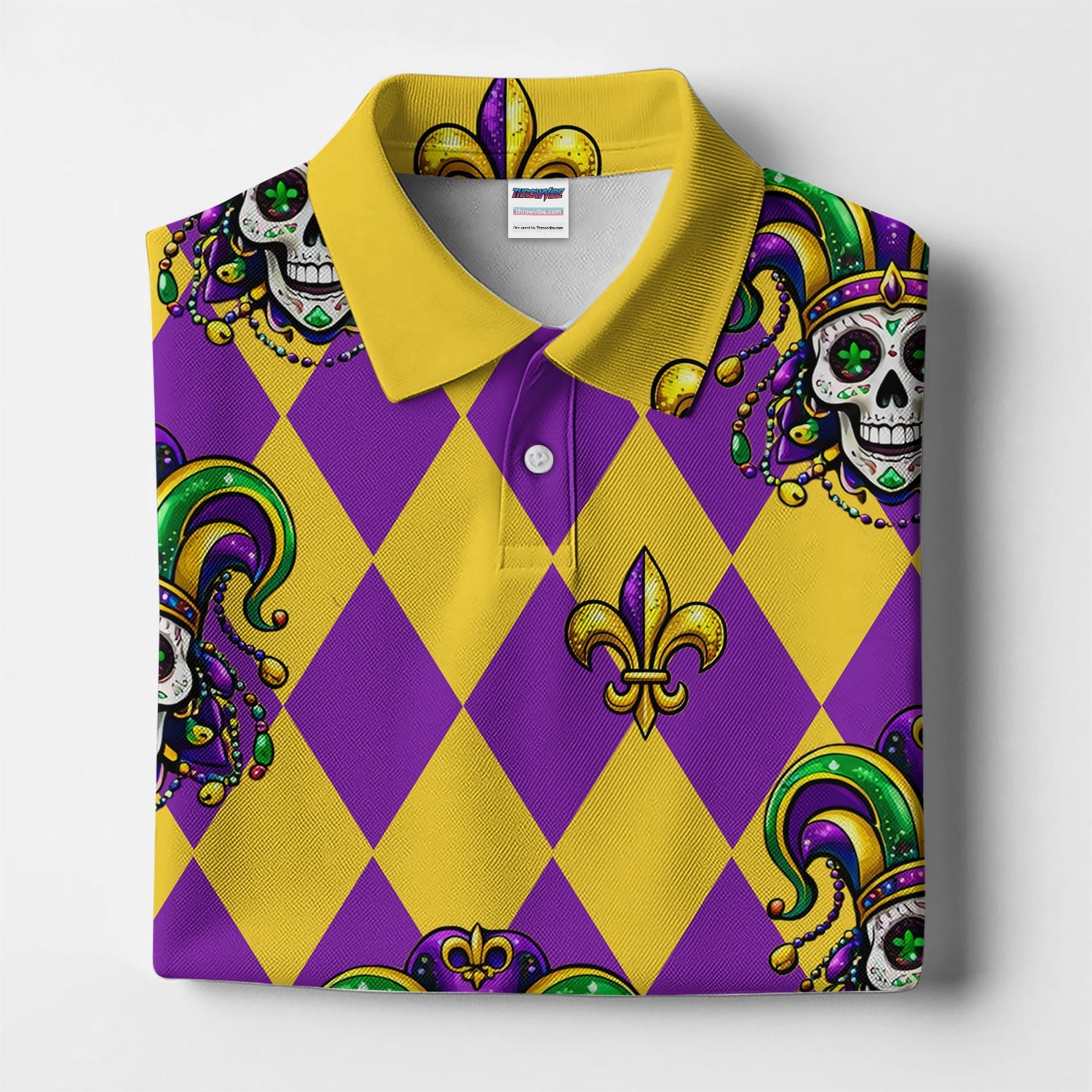 Mardi Gras Carnival Mask Skull Pattern Golf Shirt, Holiday Golf Polos For Men, Golf Gift For Golfer