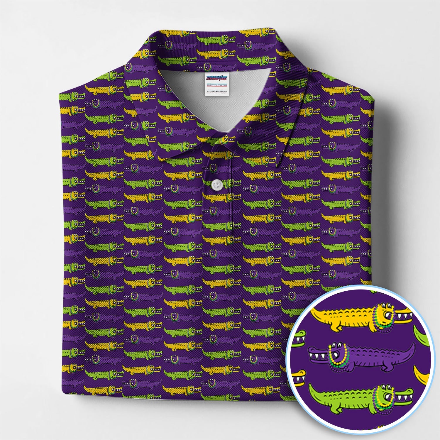 Mardi Gras Alligator Pattern Golf Shirt, Carnival Golf Shirt For Men, Golf Gift For Golfer