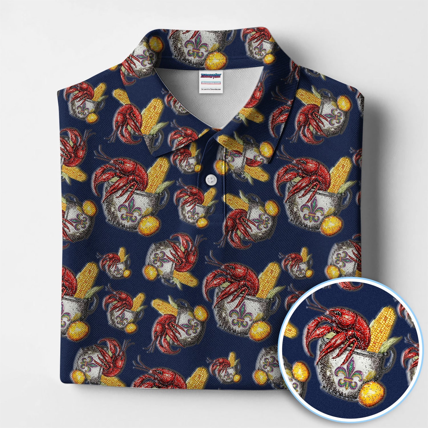 Mardi Gras Crawfish Pattern Golf Shirt, Funny Louisiana Crawfish Golf Polos For Men, Golf Gift For Golfer