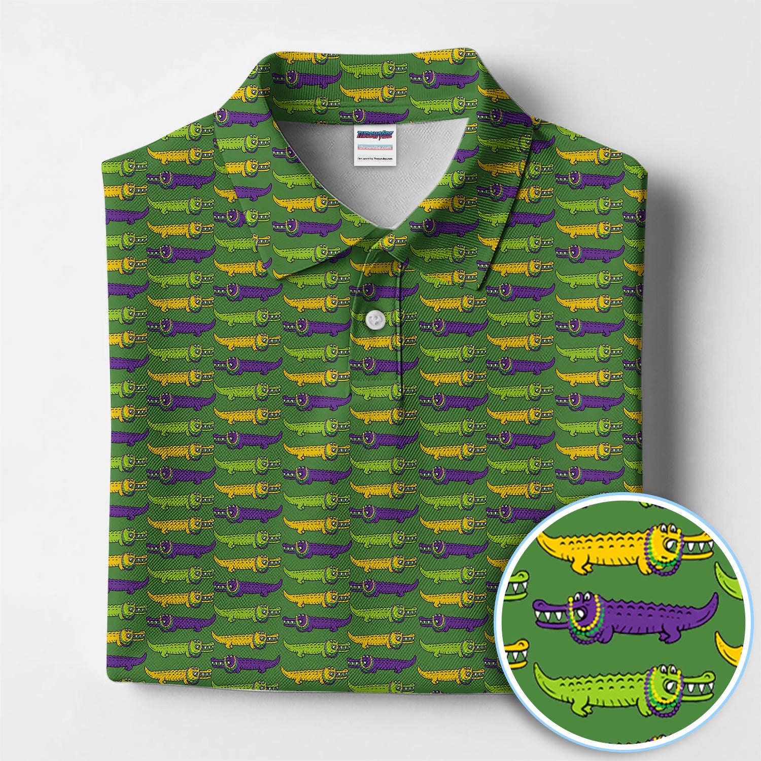 Mardi Gras Alligator Pattern Golf Shirt, Carnival Golf Shirt For Men, Golf Gift For Golfer