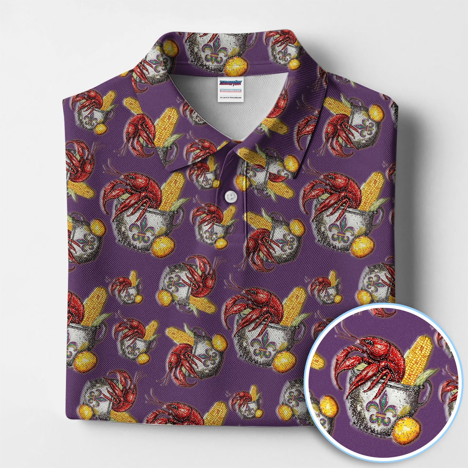 Mardi Gras Crawfish Pattern Golf Shirt, Funny Louisiana Crawfish Golf Polos For Men, Golf Gift For Golfer