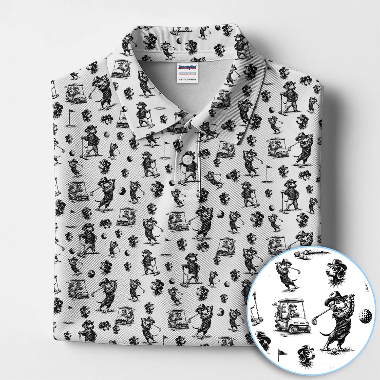 Funny Dachshund Pattern Golf Shirt, Crazy Wiener Dog Golf Polos For Men, Golf Gift For Golfer