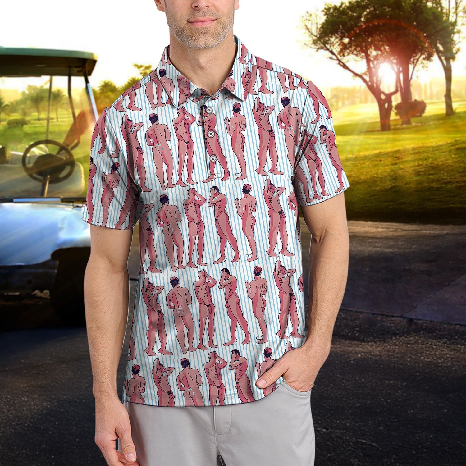 Abstract Figure Pattern Golf Polos, Crazy Modern Artistic Golf Shirt For Men, Golf Gift For Golfer