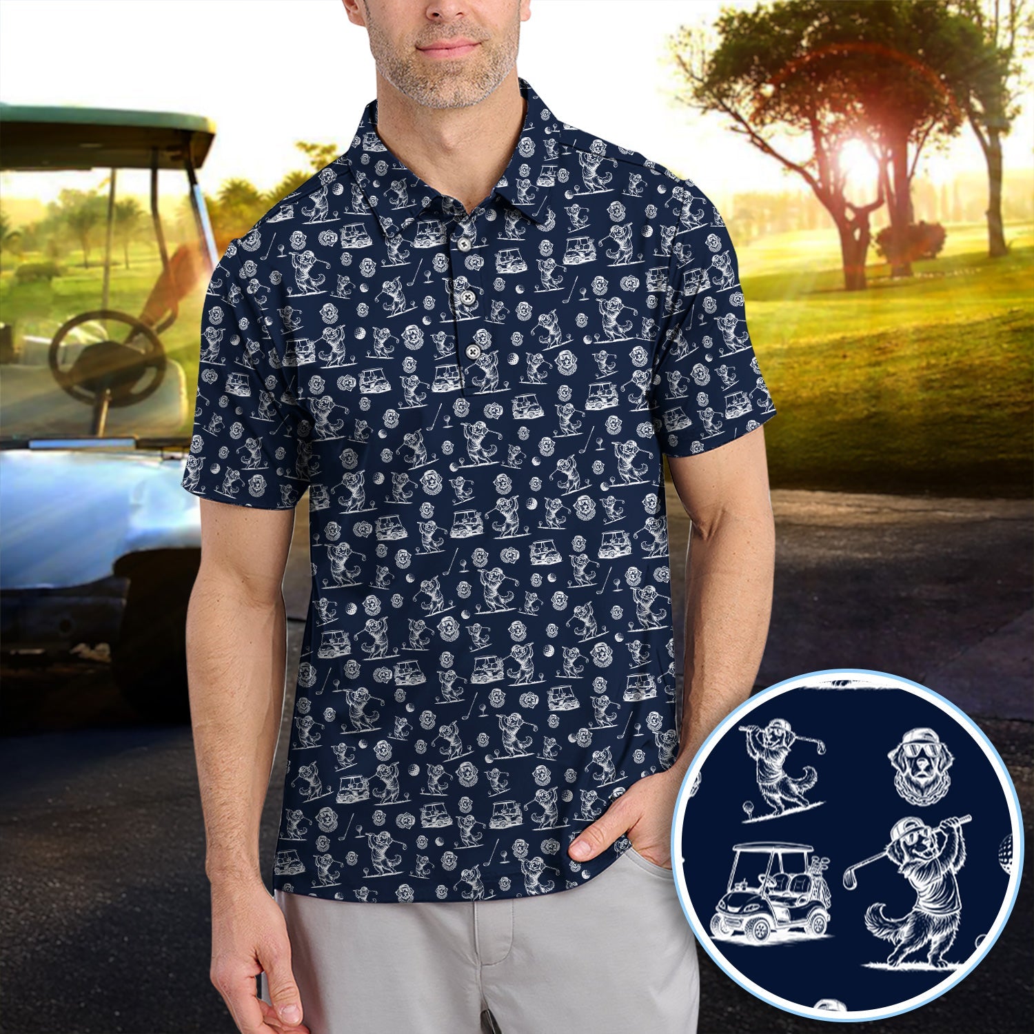 Funny Dachshund Pattern Golf Polos, Wiener Dog Golf Shirt For Golfer, Dog Dad Gift